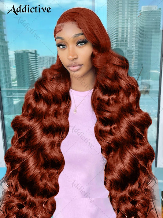 30 38Inch 13x6 HD Transparent Reddish Brown Lace Front Human Hair Wigs Colored 200% Body Wave 13x4 Lace Frontal Wig Brazilian