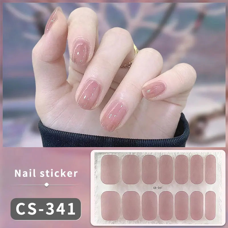 DIY Gel Nail Stickers Cured-free Long-Lasting Solid Color Nail Strips Patch Slider Sticker Full Cover Decal Nail Manicure Patch