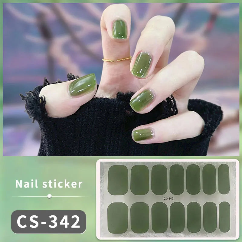 DIY Gel Nail Stickers Cured-free Long-Lasting Solid Color Nail Strips Patch Slider Sticker Full Cover Decal Nail Manicure Patch