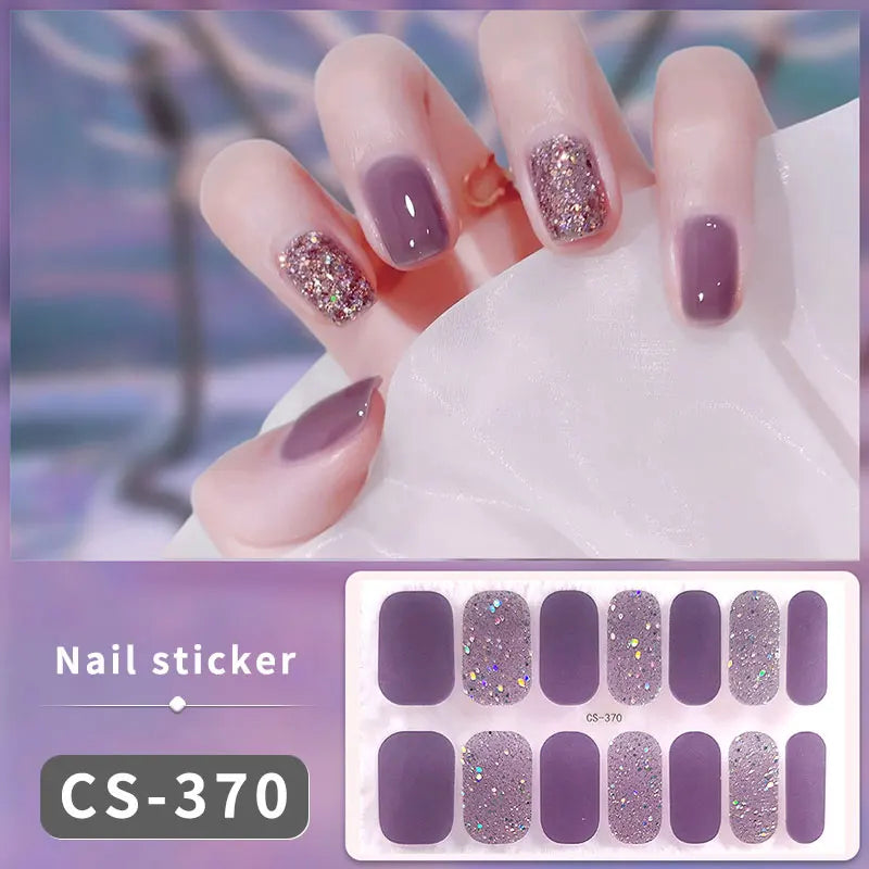 DIY Gel Nail Stickers Cured-free Long-Lasting Solid Color Nail Strips Patch Slider Sticker Full Cover Decal Nail Manicure Patch