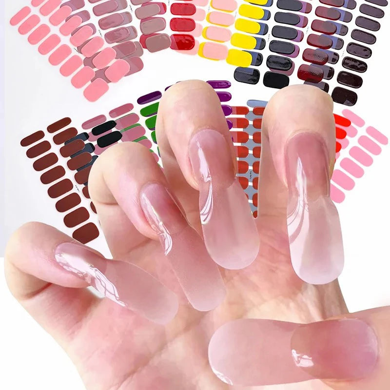 DIY Gel Nail Stickers Cured-free Long-Lasting Solid Color Nail Strips Patch Slider Sticker Full Cover Decal Nail Manicure Patch