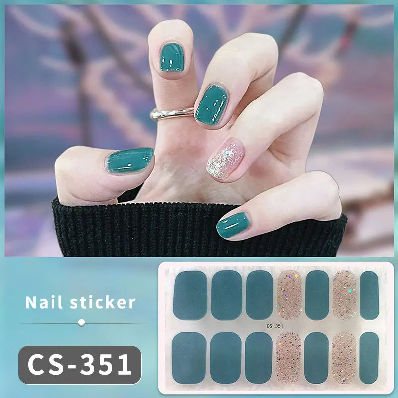 DIY Gel Nail Stickers Cured-free Long-Lasting Solid Color Nail Strips Patch Slider Sticker Full Cover Decal Nail Manicure Patch