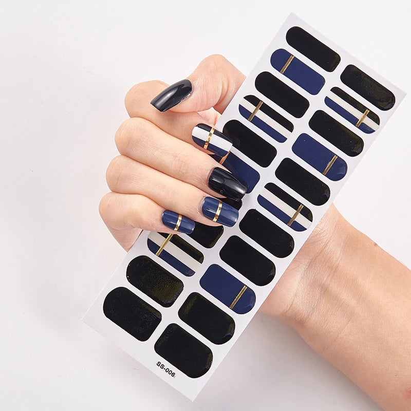 DIY Gel Nail Stickers Cured-free Long-Lasting Solid Color Nail Strips Patch Slider Sticker Full Cover Decal Nail Manicure Patch