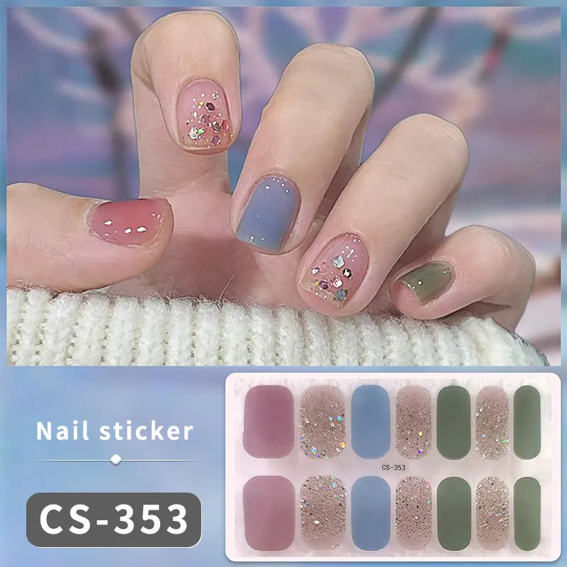 DIY Gel Nail Stickers Cured-free Long-Lasting Solid Color Nail Strips Patch Slider Sticker Full Cover Decal Nail Manicure Patch