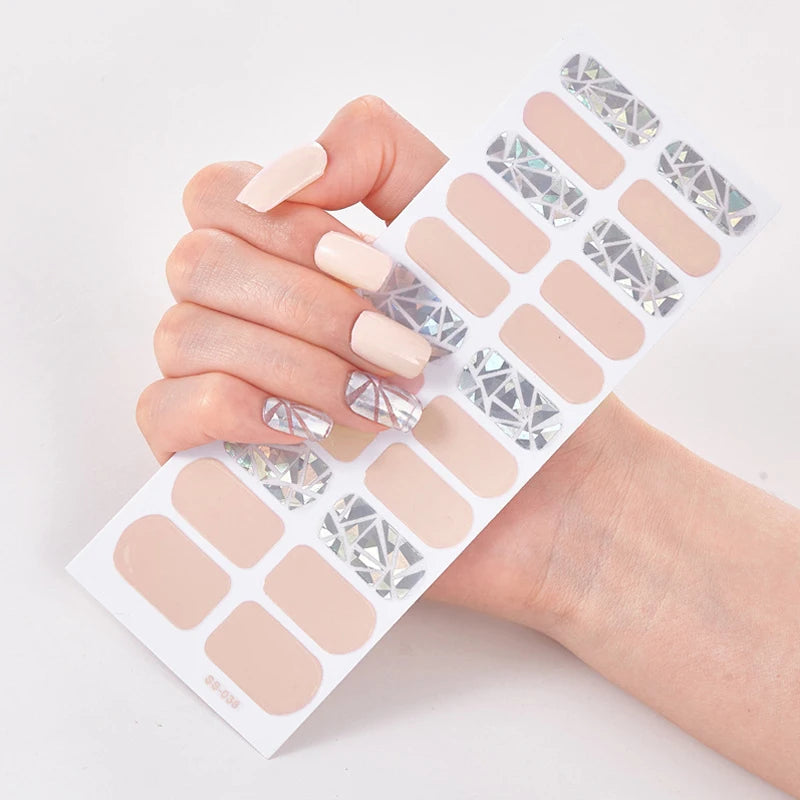 DIY Gel Nail Stickers Cured-free Long-Lasting Solid Color Nail Strips Patch Slider Sticker Full Cover Decal Nail Manicure Patch