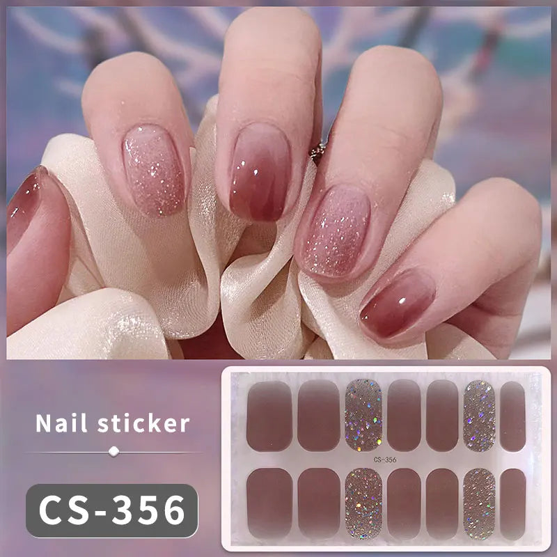 DIY Gel Nail Stickers Cured-free Long-Lasting Solid Color Nail Strips Patch Slider Sticker Full Cover Decal Nail Manicure Patch